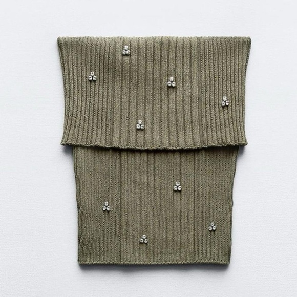 ZARA | NWOT | Thick Beaded Olive Off-Shoulder Knit Top | Wear 2 Ways✨ - Picture 4 of 11